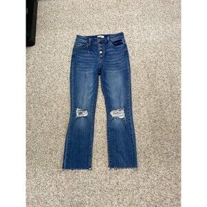 28 Ceros High-Rise Exposed Button Fly Distressed Crop Straight Raw Hem